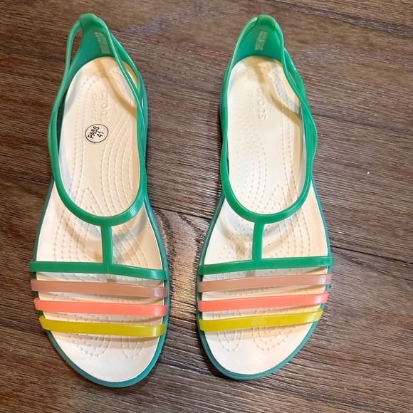 Retro Crocs Tulum Green Sandal Women's Size 7 Colorful Straps Jelly Shoes - Picture 2 of 9